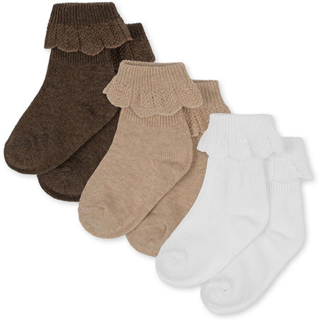 Konges Sløjd Frill Socks 3-Pack Optic White/Sand/Brown