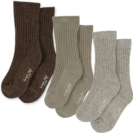 Konges Sløjd Socks 3-Pack Rib Soft Grey/Ment/Brown
