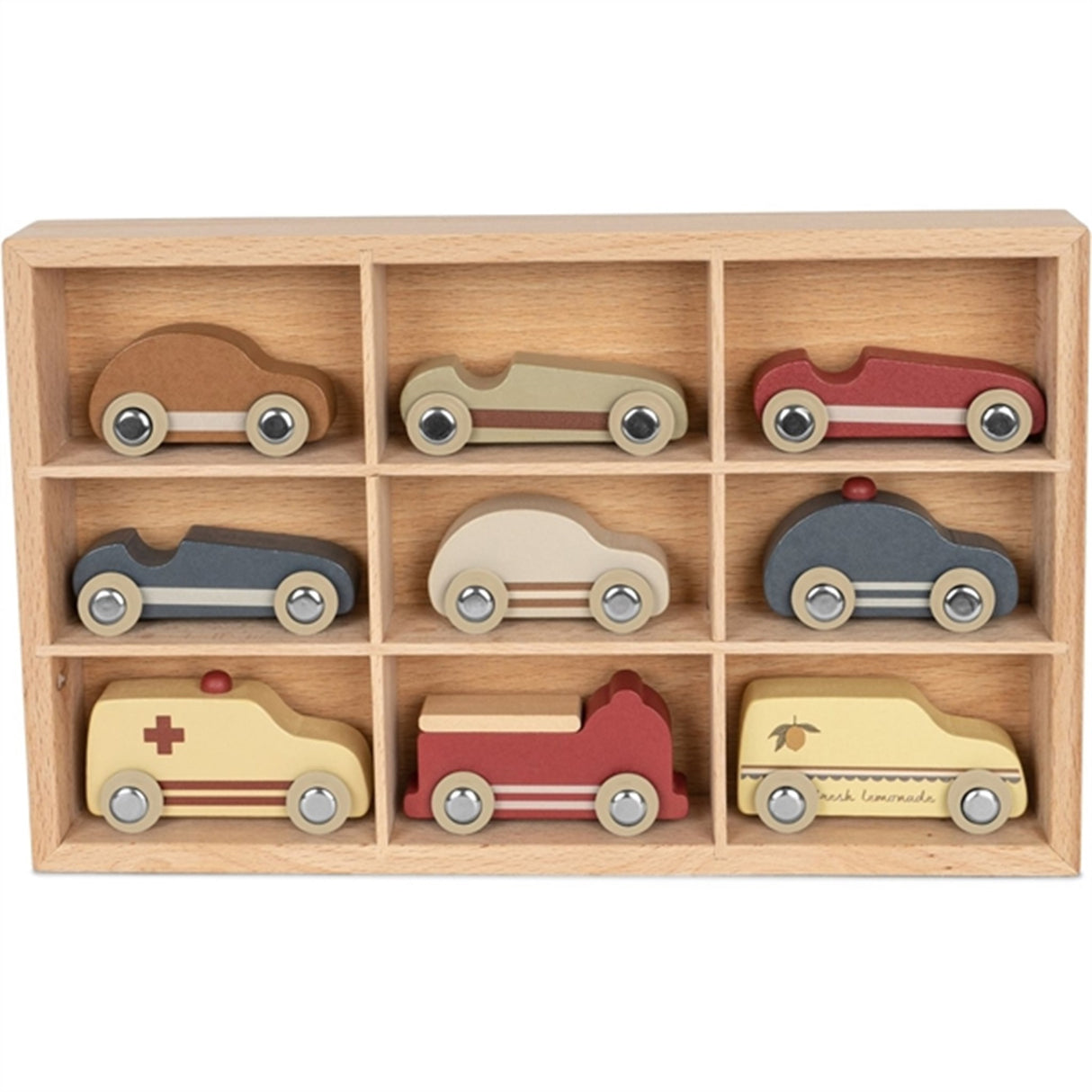 Konges Sløjd Beige Wooden Mini Cars 9 Pcs