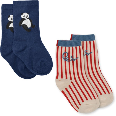 Konges Sløjd Jacquard Socks Panda 2-pak Covert Green/Blue