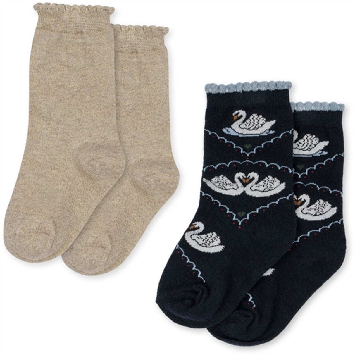 Konges Sløjd Jacquard Socks Swan 2-pak Navy/Off White