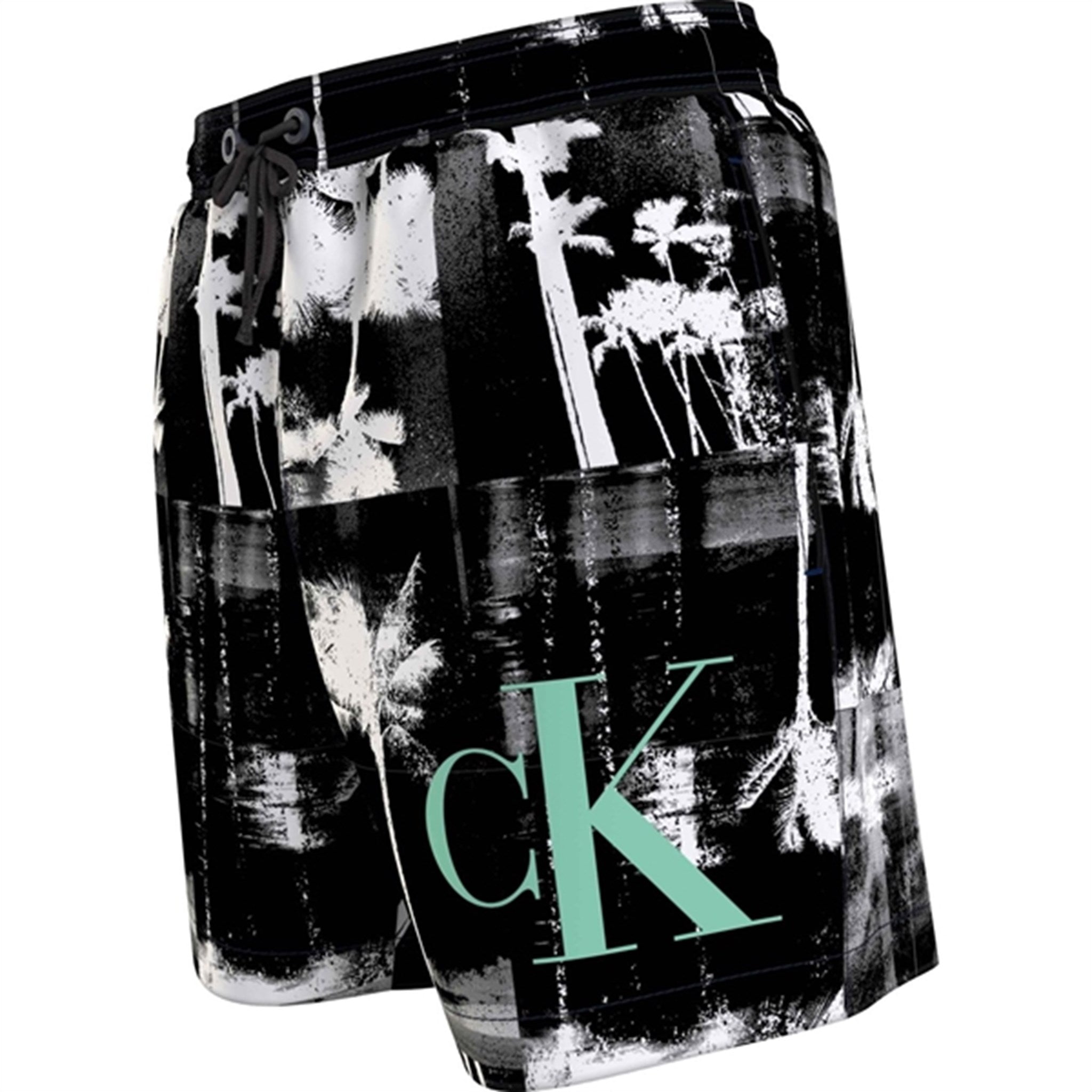 Calvin Klein Medium Drawstring Swim Shorts Ck Palm Black Aop 3