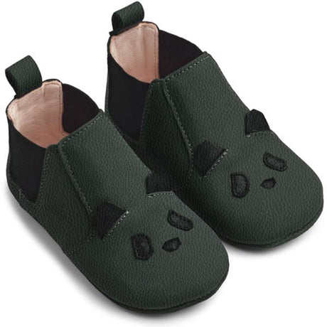 Liewood Edith Leather Slippers Panda Hunter Green