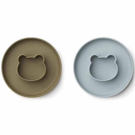 Liewood Gordon Silicone Plates 2-pak Mr Bear Blue Fog / Khaki Mix