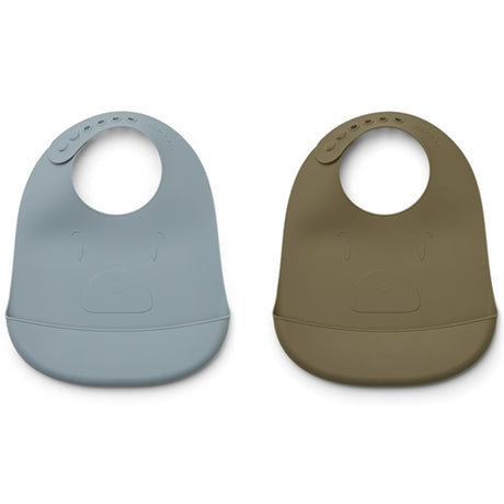 Liewood Tilda Silicone Bib 2-Pack Mr Bear Khaki/Blue Fog Mix