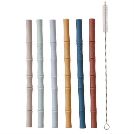 OYOY Bamboo Silicone Straw 6-Pack Caramel / Blue