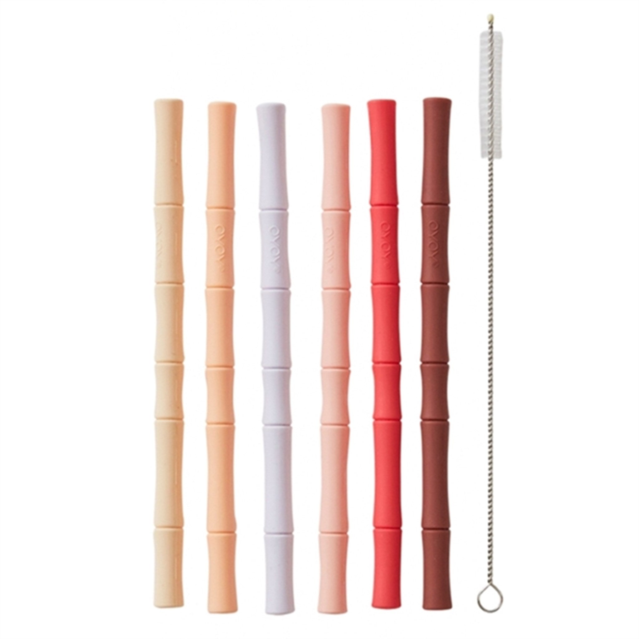 OYOY Bamboo Silicone Straw 6-Pack Cherry Red / Vanilla