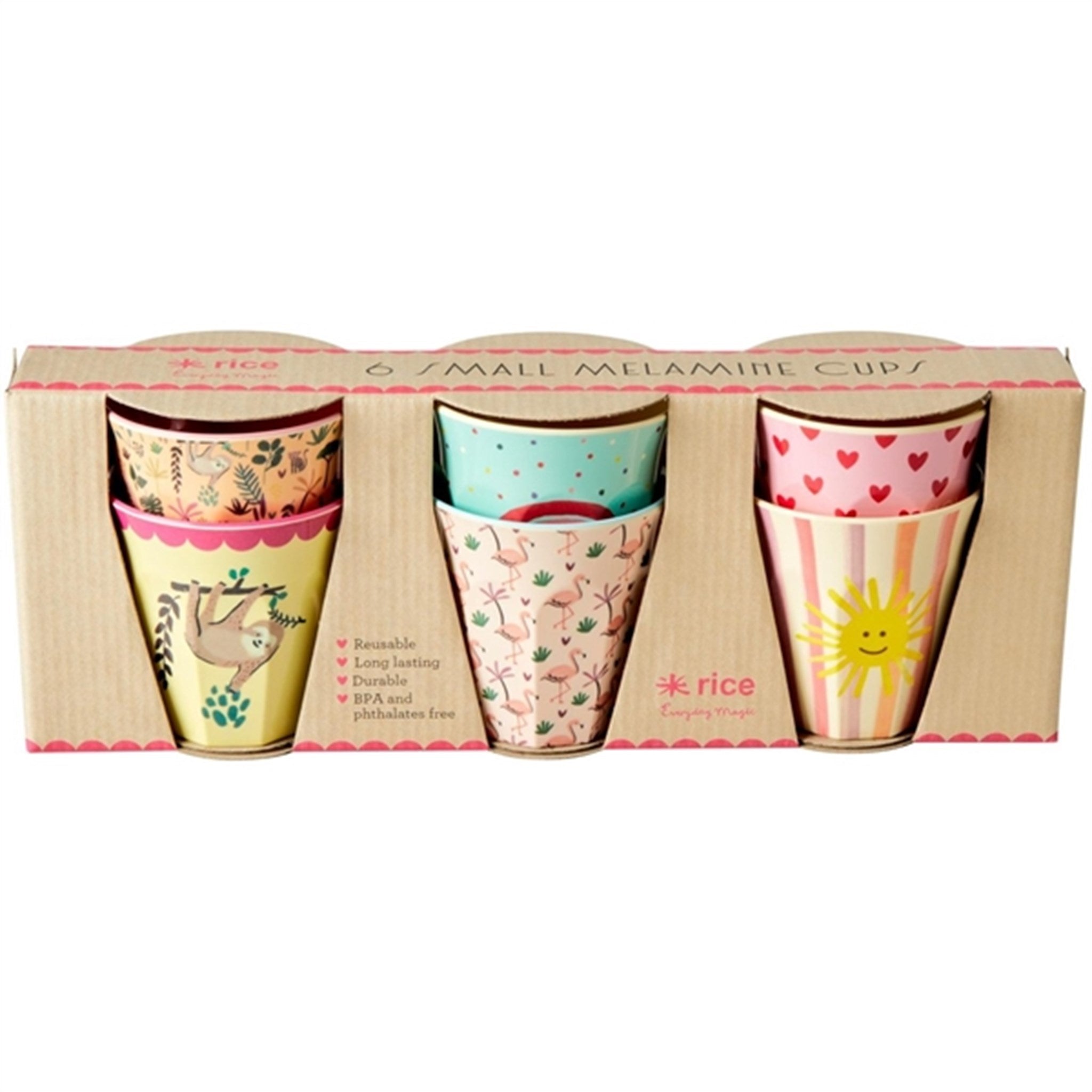RICE Funky Prints Small Melamine Childrens Cup 6-pack