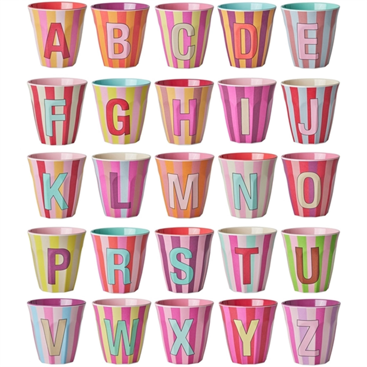 RICE Pinkish Stripes Melamine Alphabet Cup