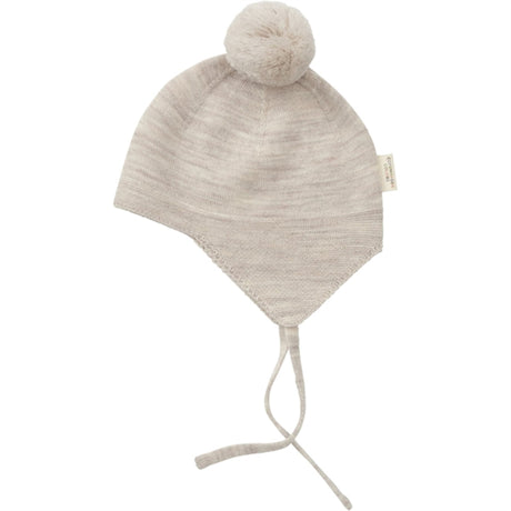 Copenhagen Colors Pale Cream Melange Merino Knitted Baby Bonnet w. PomPom