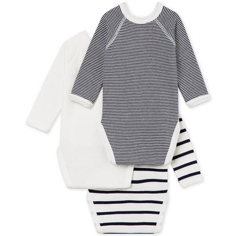 Petit Bateau Bodies ML Lot 3 White/Navy 2