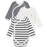 Petit Bateau Bodies ML Lot 3 White/Navy