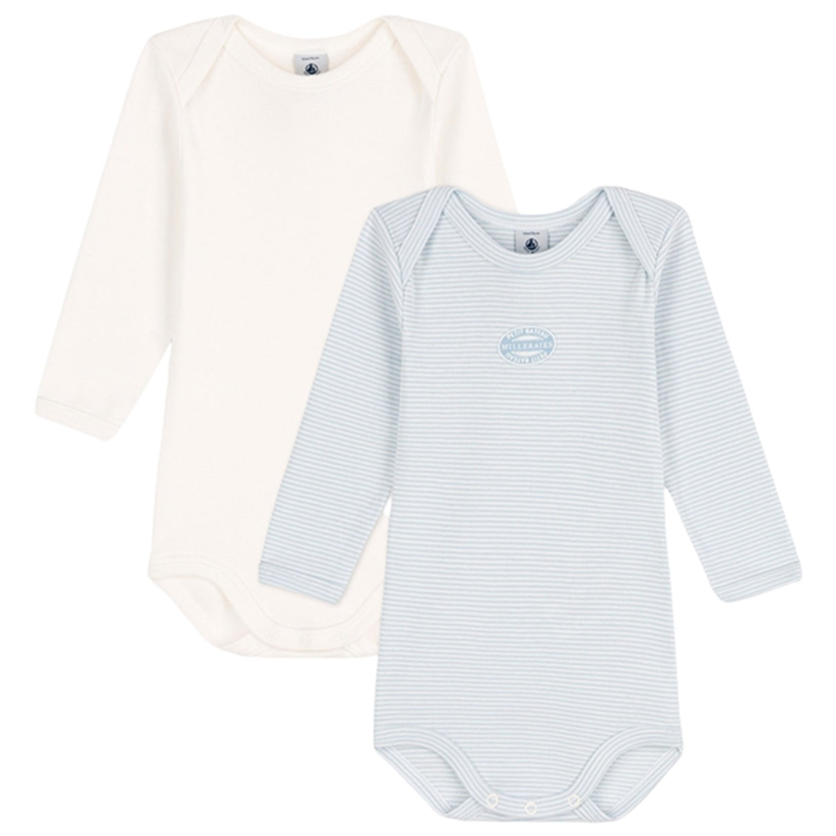 Petit Bateau Bodies ML 2 Pack White/Blue Stripe