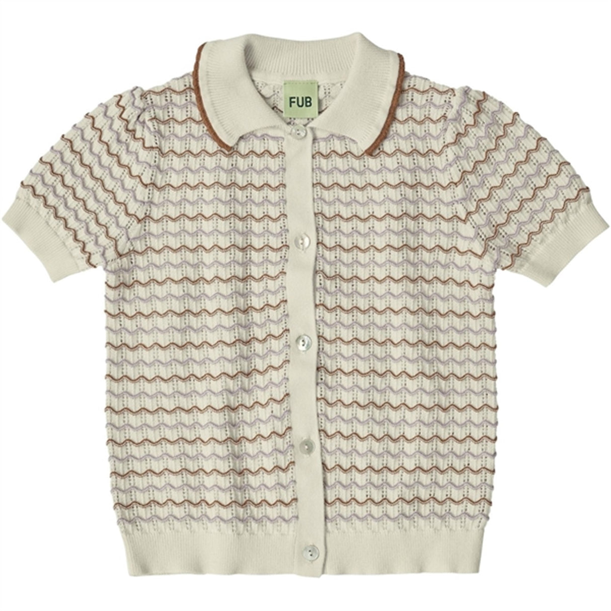 FUB Ecru Pointelle Polo Cardigan