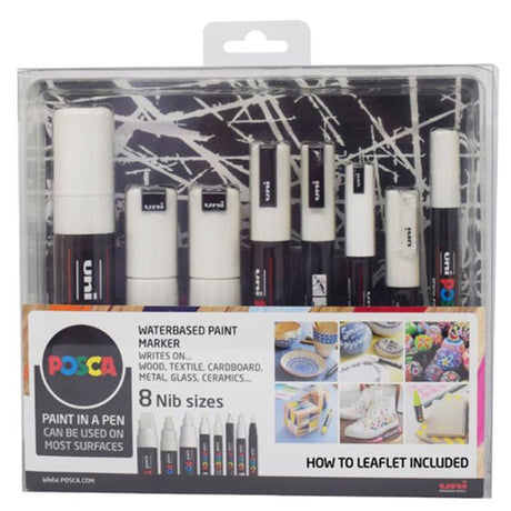 Posca 8 Nib Sizes White Set