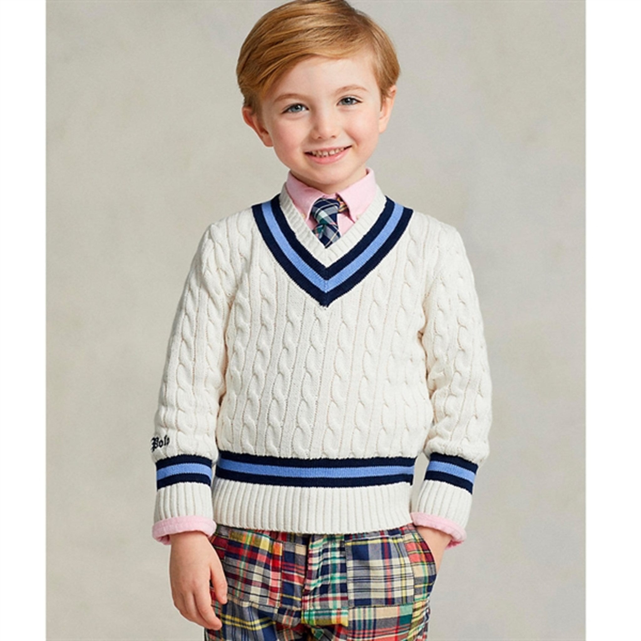 Polo Ralph Lauren Cricket Knitted Sweater Cream White/Navy Stripes 2