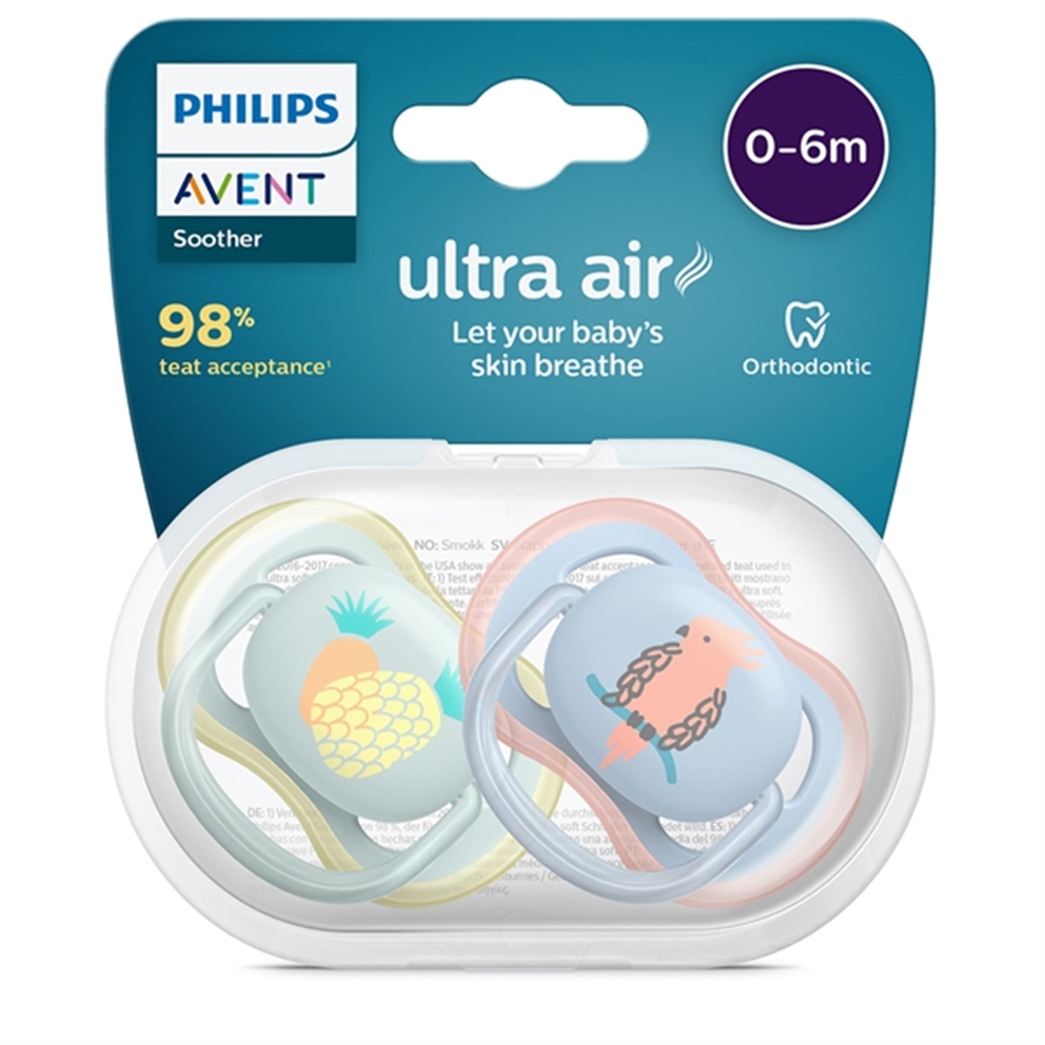 Philips Avent Ultra Air Pacifier 0-6 months Pineapple/Parrot 2-pack 2