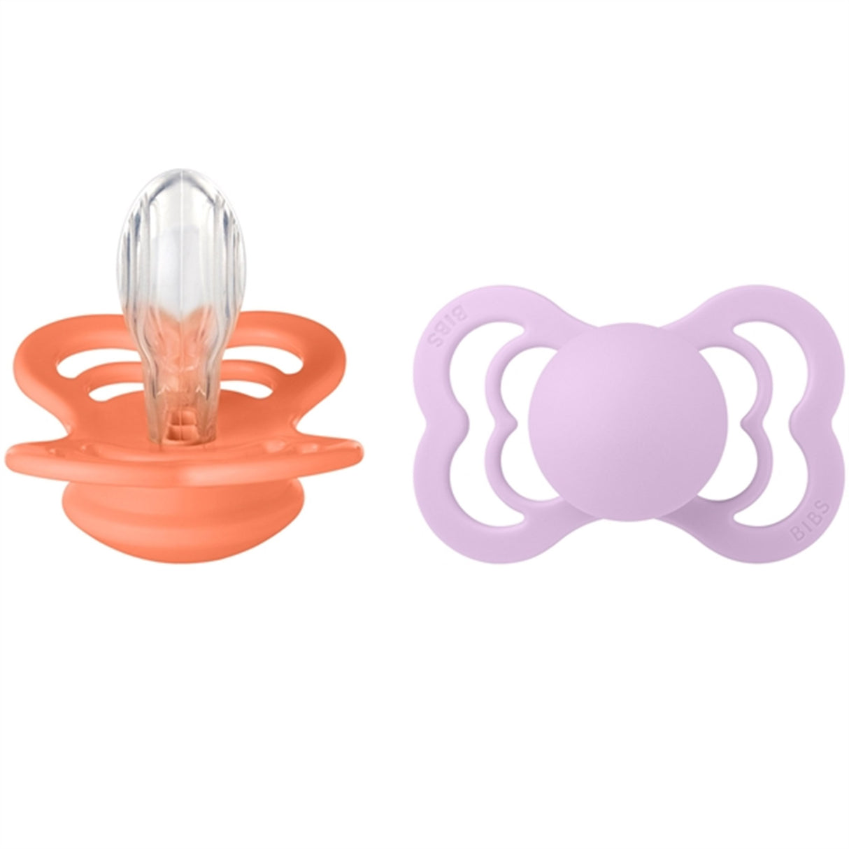 Bibs Supreme Silicone Pacifier 2-pack Symmetrical Papaya/Violet Sky