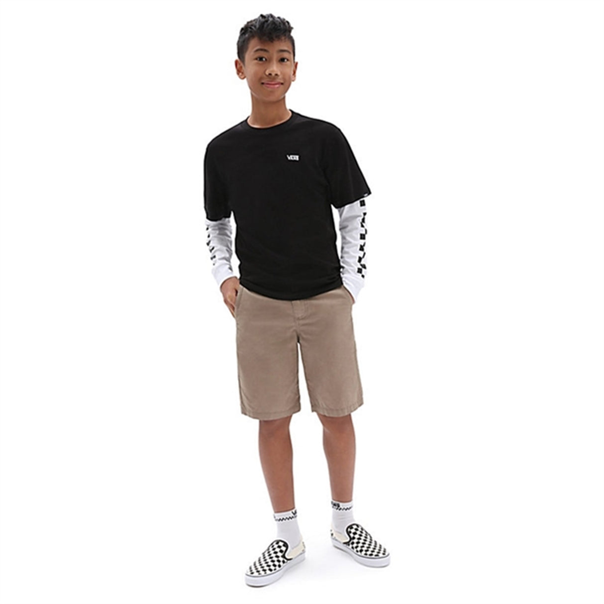 VANS By Long Check Twofer T-Shirt Black/Black 4