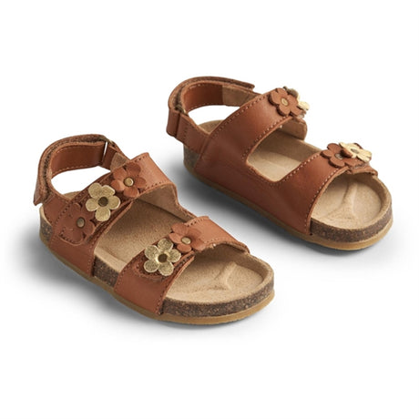 Wheat Sandal Cork Open Toe Clare Flowers Cognac